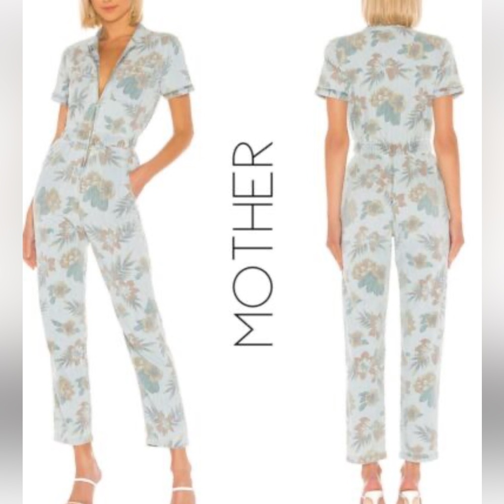 MOTHER Zip Up Short Sleeve Jumpsuit Denim Fresh Cut size M